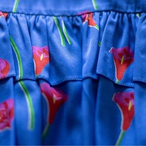 Caroline Constas Silk Ruffled Floral Tank Top Size Large Print Blue Nadine